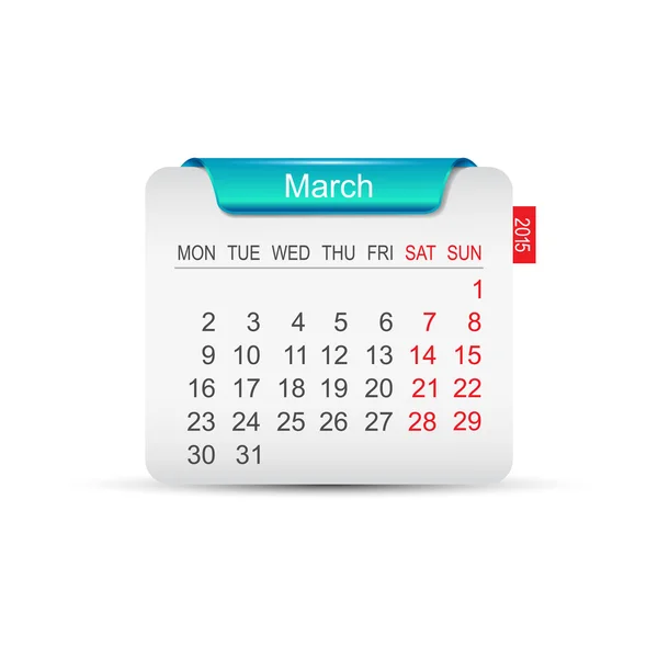 Calendario Marzo 2015. Illustrazione vettoriale — Vettoriale Stock