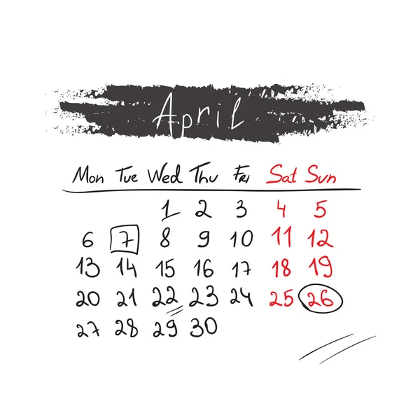 Оприлюднено календар квітня 2015 року. Векторні . — стоковий вектор