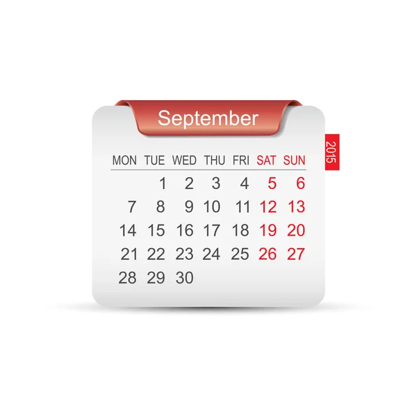 Kalendarz września 2015 r. Wektor. — Wektor stockowy
