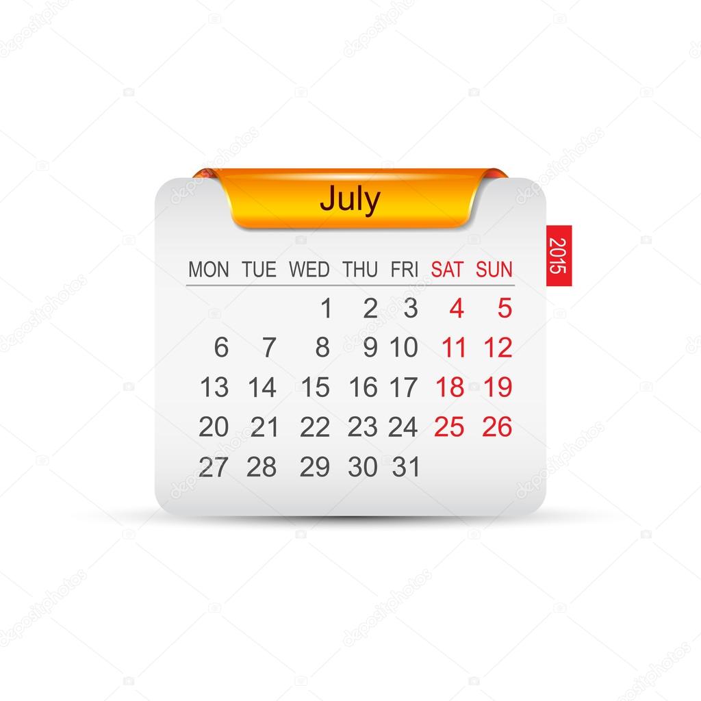 Calendar July 2015. Vector.