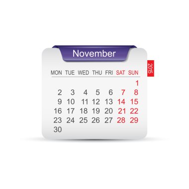 Takvim Kasım 2015. Vektör.