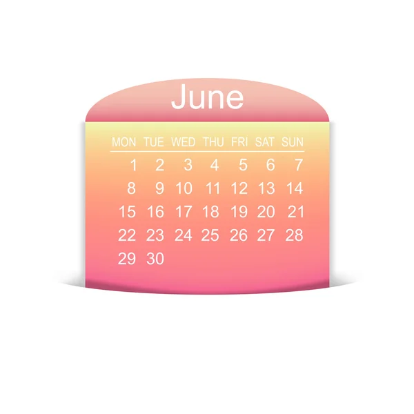 Calendario Junio 2015. Ilustración vectorial — Vector de stock