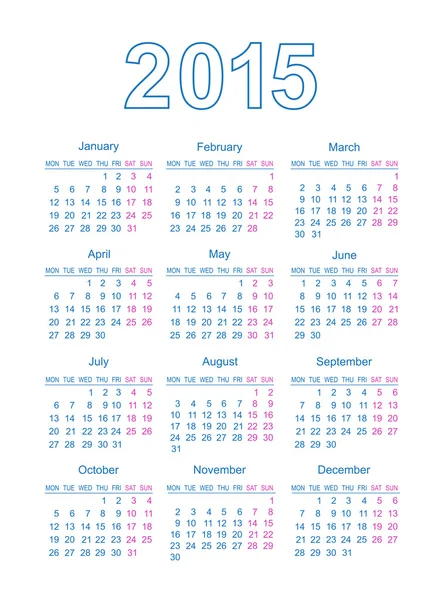Calendario 2015 Anno. Illustrazione vettoriale — Vettoriale Stock