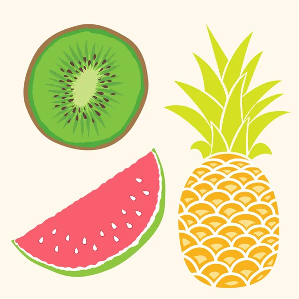 Set de frutas. Mango, sandía, piña — Vector de stock