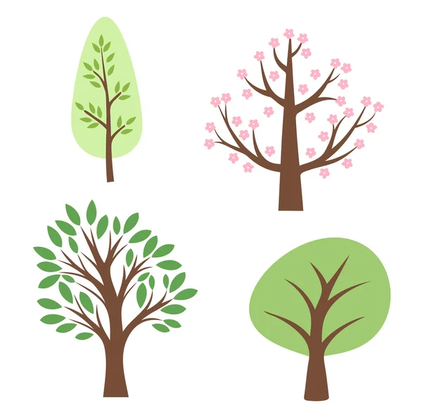 Illustratie van verschillende bomen op een witte achtergrond — Stockvector