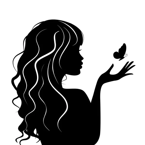 Ilustración vectorial de la mujer de belleza con mariposa — Vector de stock