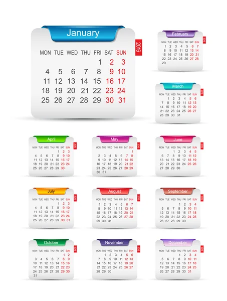 Nuovo anno 2016 Calendario Design . — Vettoriale Stock