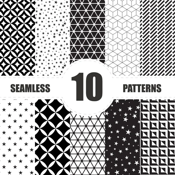 Conjunto de patrones geométricos sin costura en blanco y negro — Vector de stock