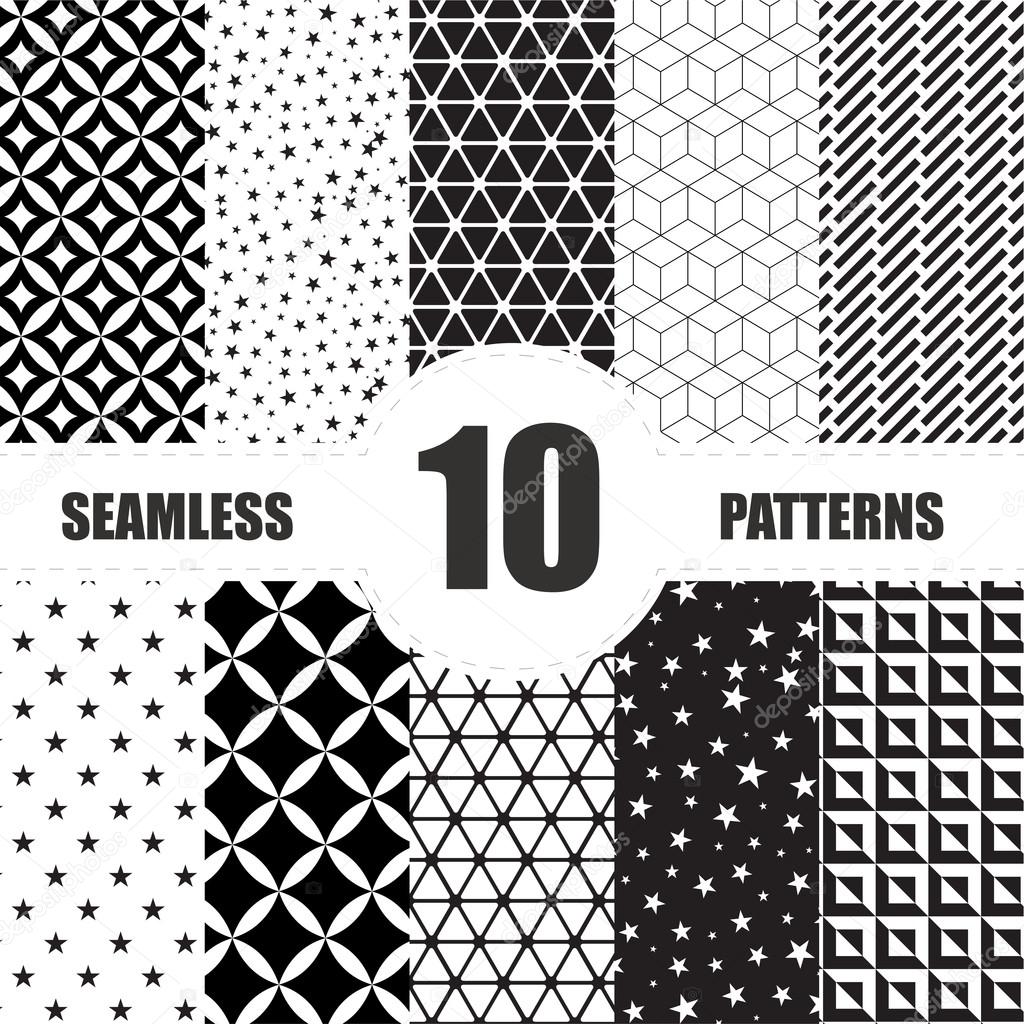 Black and White Geometric Seamless Patterns set
