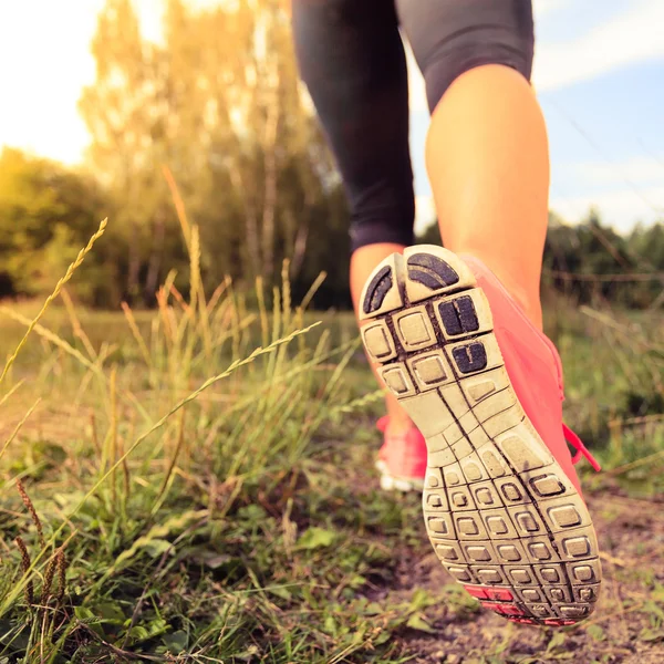 Andar ou correr pernas na floresta, aventura e exercício — Fotografia de Stock