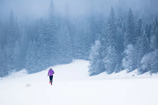 Zimą działa kobieta, joggingu, Inspiracja i motywacja — Zdjęcie stockowe