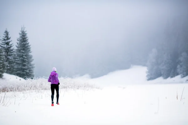 インスピレーションとモチベーションをジョギング、冬の走っている女性 — ストック写真