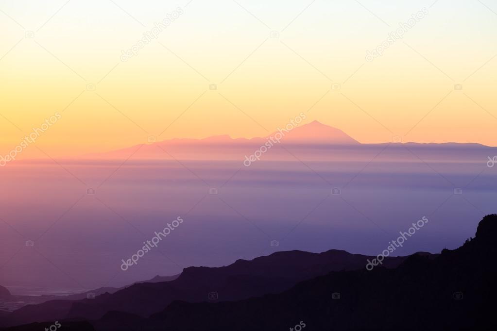 Mountains inspirational sunset landscape with Pico del Teide, is
