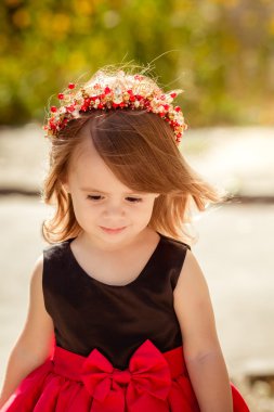 küçük kız çelenk ve zarif elbise