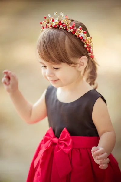 Little girl in wreath and elegant dress — Stock Photo, Image