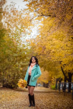 Kız ile akçaağaç sonbahar Bahçe bırakır