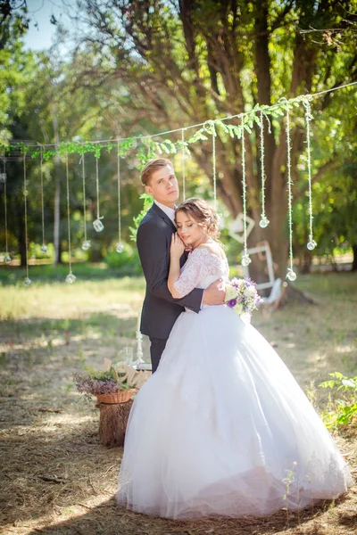 Noiva e noivo em seu dia de casamento — Fotografia de Stock