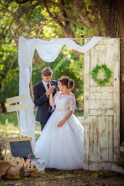 Bruid en bruidegom op hun trouwdag — Stockfoto