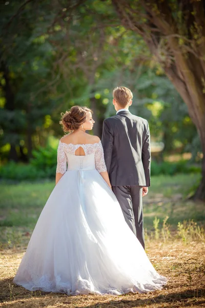 Noiva e noivo em seu dia de casamento — Fotografia de Stock