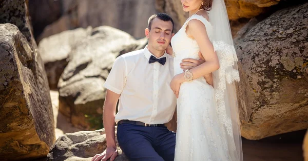 Bruden och brudgummen på deras bröllop — Stockfoto