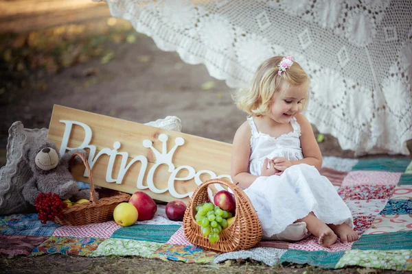 Krásná holčička s nápisem princezna — Stock fotografie