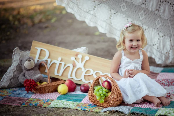Fetiță frumoasă cu inscripție prințesă — Fotografie, imagine de stoc