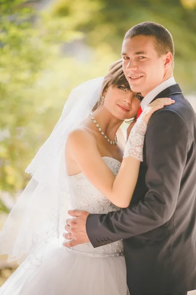 Bride and groom on their wedding day — Stock Photo, Image