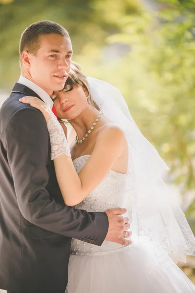 Braut und Bräutigam am Hochzeitstag — Stockfoto