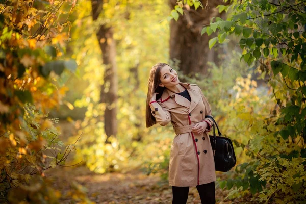 Jovem mulher no parque de outono — Fotografia de Stock