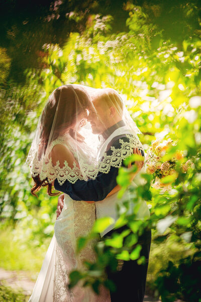 Bride and groom on their wedding day