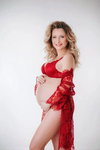Skjønnhetskvinne Gravid Mage Vakker Gravid Kvinne Venter Barn Morsbegrepet – stockfoto