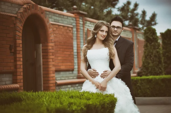 Bride and groom on their wedding day — Stock Photo, Image