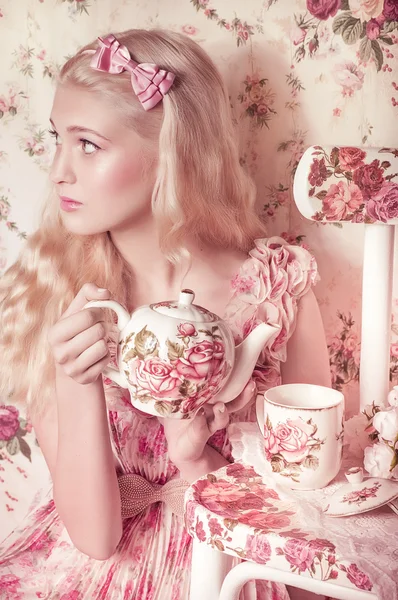 Young girl with tea ceremony Stock Image