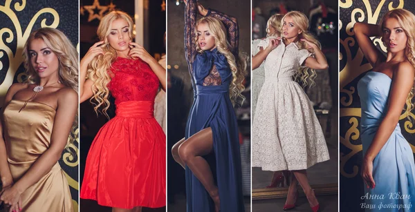 Photos of woman posing in fashion dresses — Stock Photo, Image
