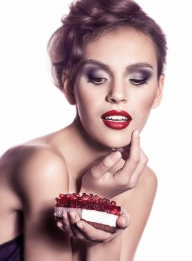 Lezzetli berry pie kızla