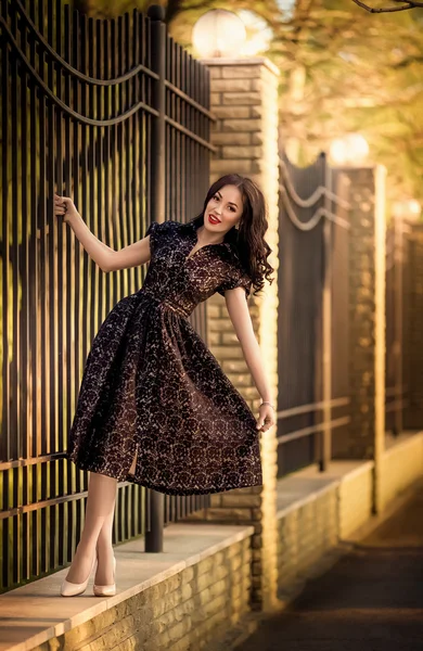 Mujer posando cerca de una cerca —  Fotos de Stock