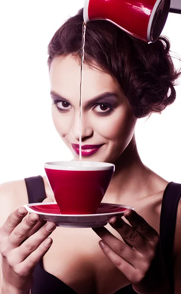 Csésze tea nő — Stock Fotó