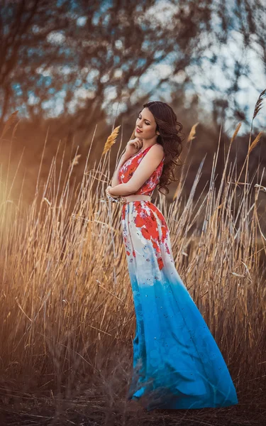 Frau im langen Kleid im Freien — Stockfoto