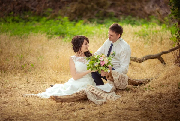 Noiva e noivo em seu dia de casamento — Fotografia de Stock