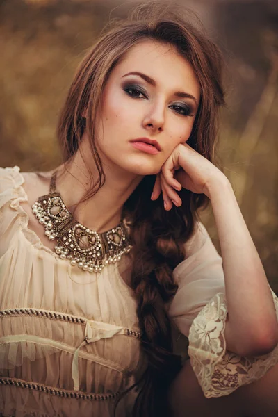 Bohemian girl in spring garden — Stock Photo, Image