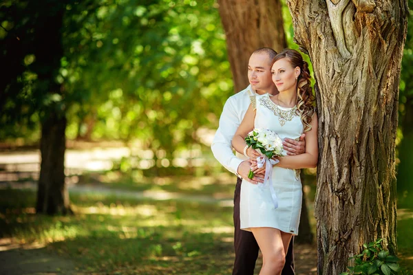 Bride and groom on their wedding day — Stock Photo, Image