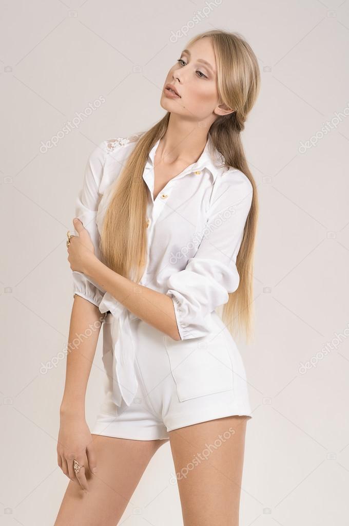 girl in fashion white clothes