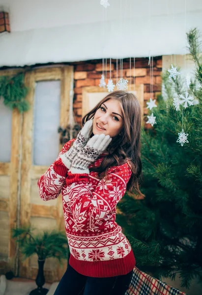 Menina no Natal feriado véspera — Fotografia de Stock