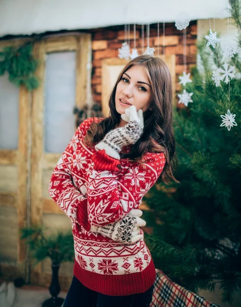 Meisje op Kerst vakantie vooravond — Stockfoto