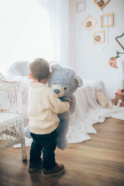 Boy with toy bear — Stock Photo, Image
