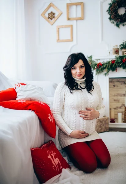 Pregnant Woman at Christmas eve — Stock Photo, Image