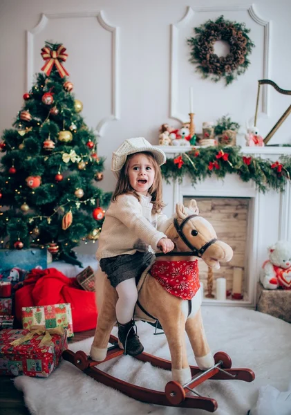Baby girl at Christmas eve — Stock Photo, Image