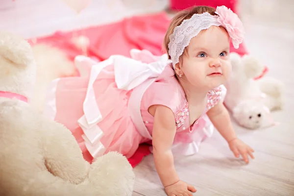 Princess baby girl with donuts — Stock Photo, Image