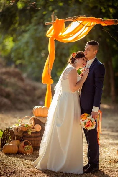 Bruid en bruidegom op hun trouwdag — Stockfoto