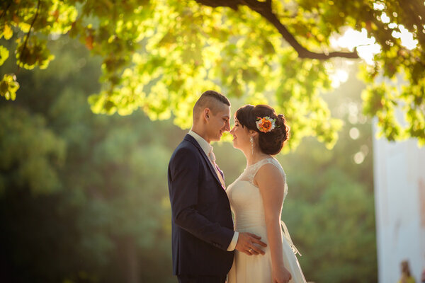 Bride and groom on their wedding day